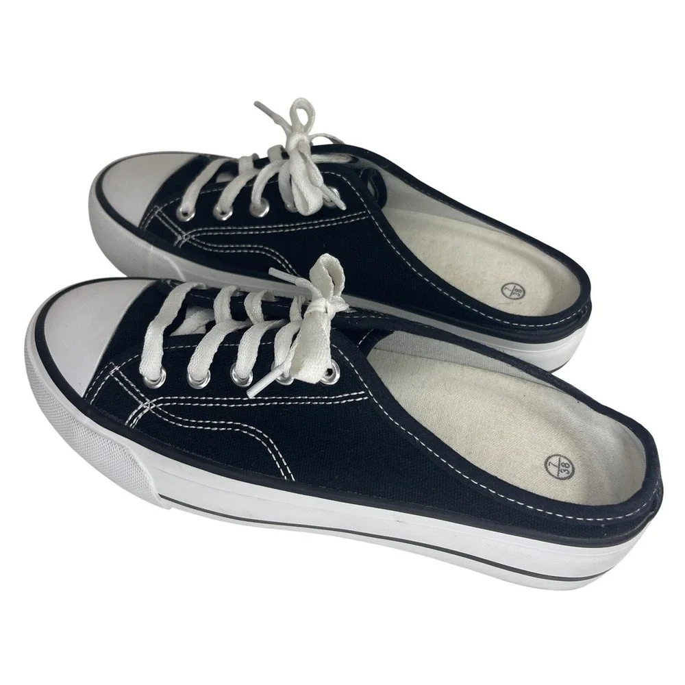 Black Canvas Mule Sneakers Women Size 7 Backless Slip On Low Top Shoes